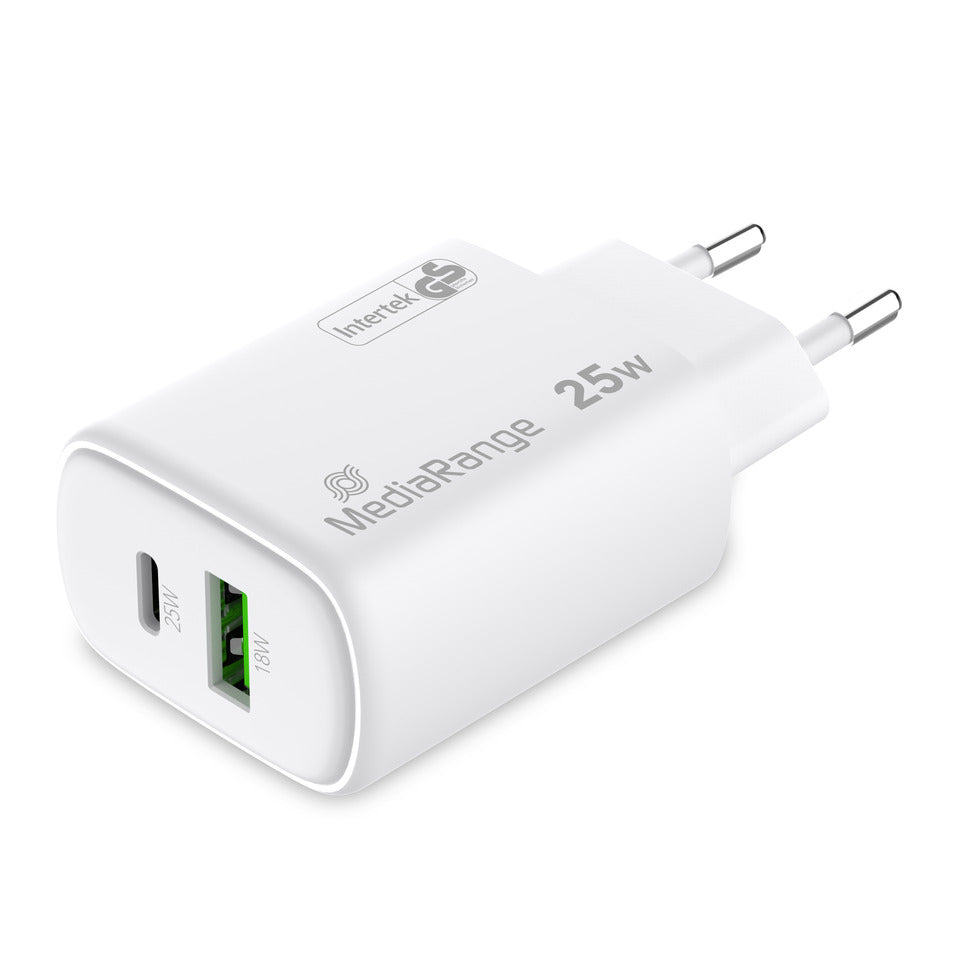 Ladegerät, USB-A/USB-C, GaN, 25W, weiß MEDIARANGE MRMA112-2 MEDIARANGE MRMA112-2 25Watt GaN
