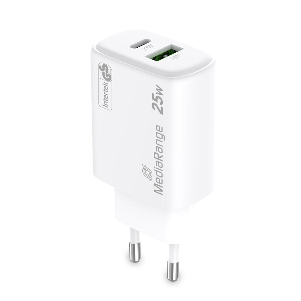 Ladegerät, USB-A/USB-C, GaN, 25W, weiß MEDIARANGE MRMA112-2 MEDIARANGE MRMA112-2 25Watt GaN
