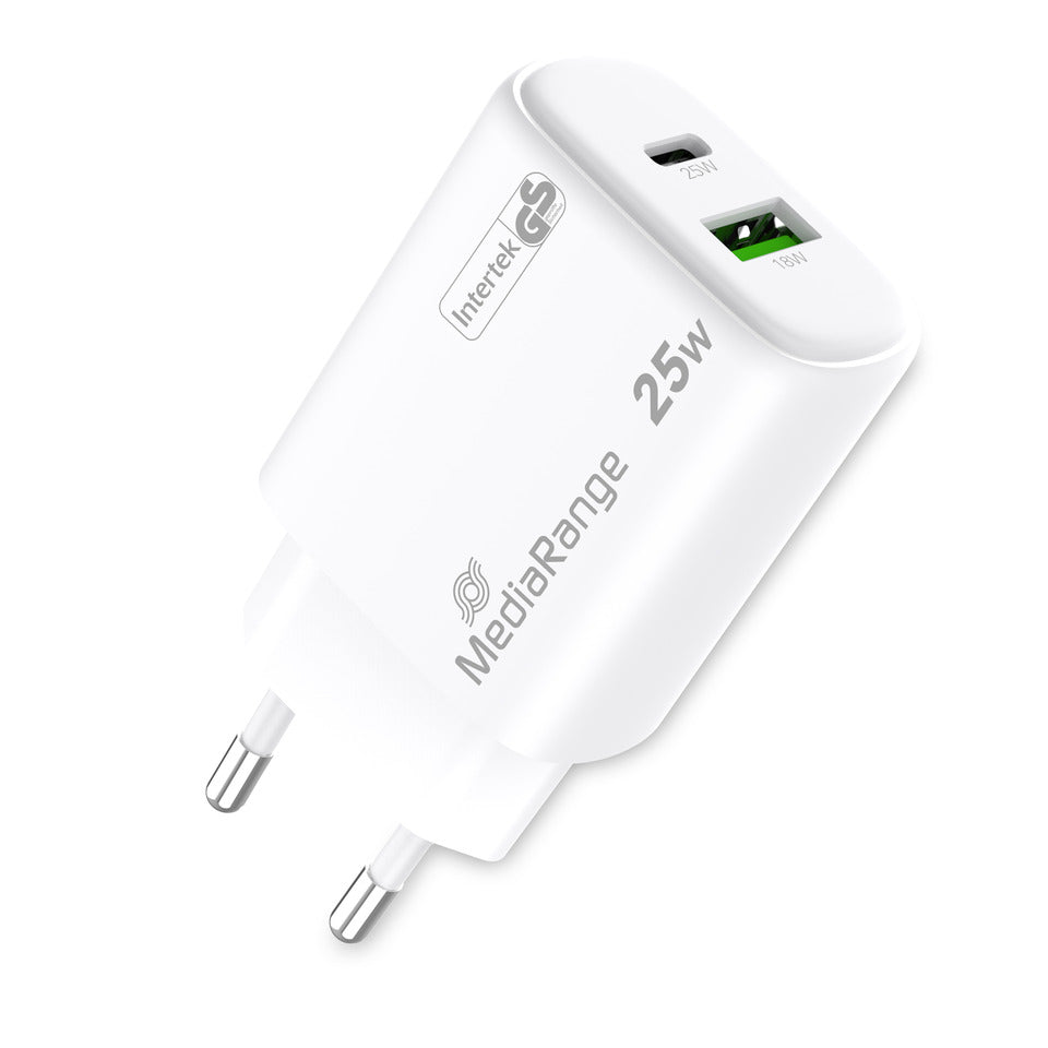 Ladegerät, USB-A/USB-C, GaN, 25W, weiß MEDIARANGE MRMA112-2 MEDIARANGE MRMA112-2 25Watt GaN