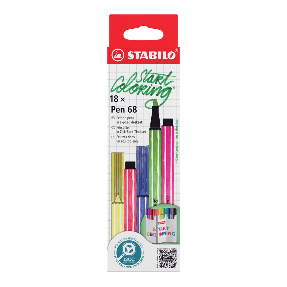 Faserschreiber Pen 68 Tischset 1 mm 18Stück sortiert   Zick-Zack STABILO 6818/8 STABILO 6818/8 Zick-Zack