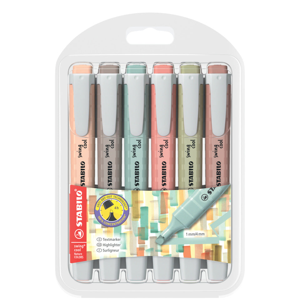 Textmarker Swing Cool NatureCOLORS, 1 + 4 mm, 6 Stück, sortiert STABILO 275/6-09 STABILO 275/6-09 NatureCOLORS