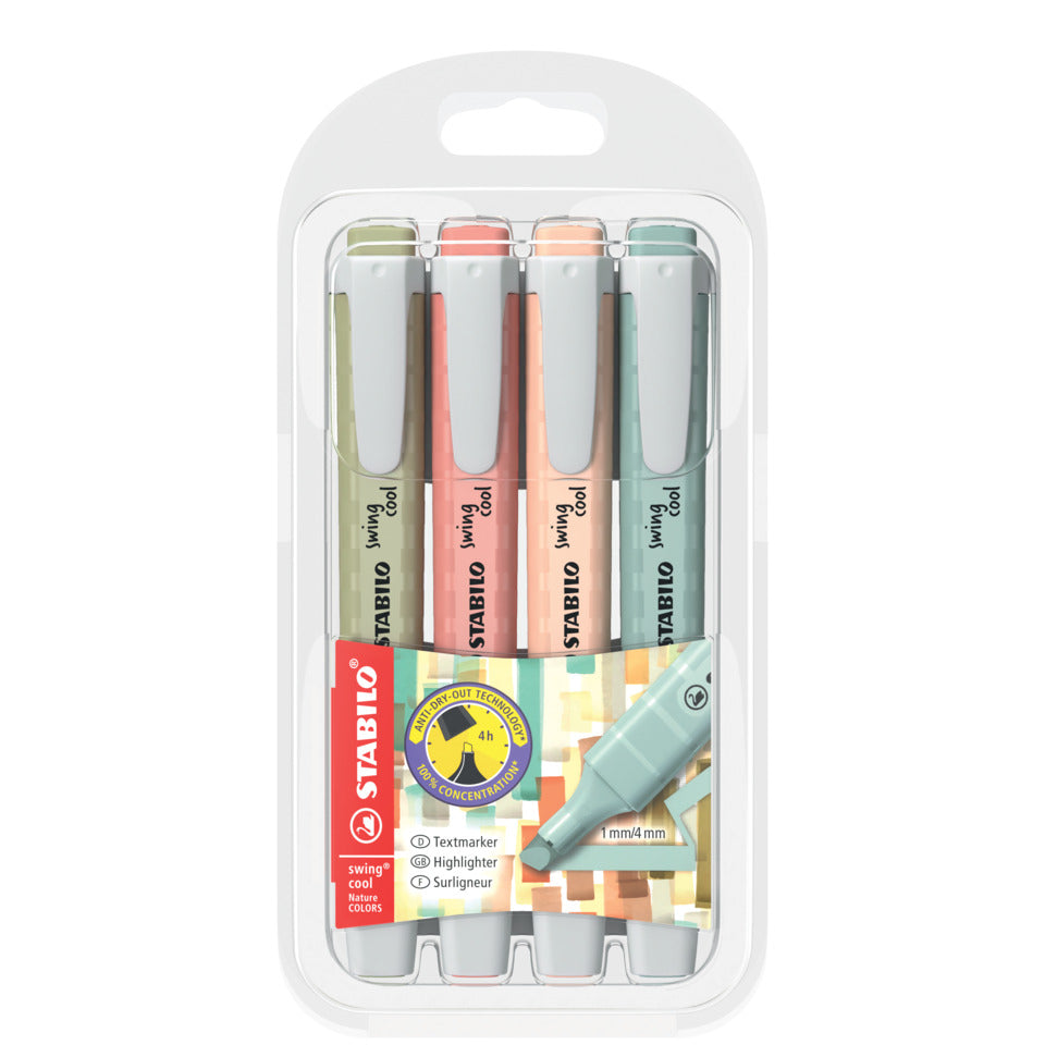 Textmarker Swing Cool NatureCOLORS, 1 + 4 mm, 4 Stück, sortiert STABILO 275/4-09 STABILO 275/4-09 NatureCOLORS