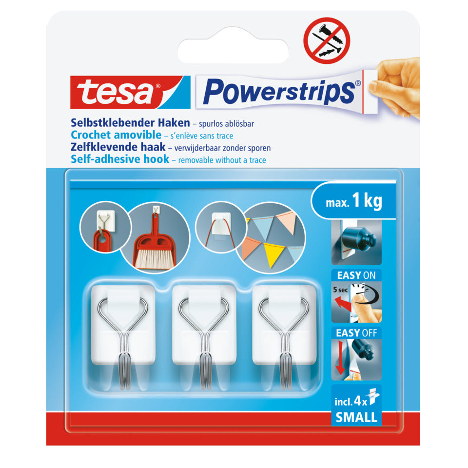 Metallhaken ablösbar Powerstrips® Small, 1kg, 3 Haken + 4 Strips, weiß TESA 57615-00003-00 TESA 57615-00003-00 Small 1kg