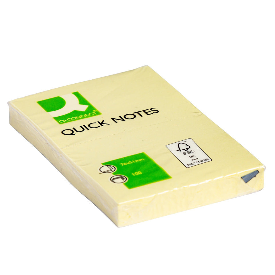 Haftnotizblock Quick Notes, 100 Blatt, 1 Stück, 76x51mm, gelb Q-CONNECT KF10501 Q-CONNECT KF10501 100BL