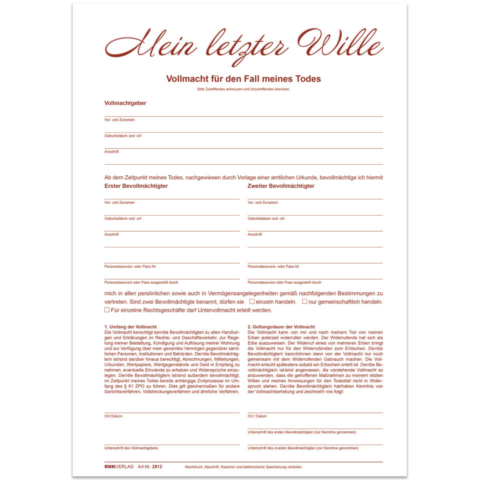 Mappe Mein letzter Wille, 225 x 310mm RNK 28982 RNK 28982 225x310mm