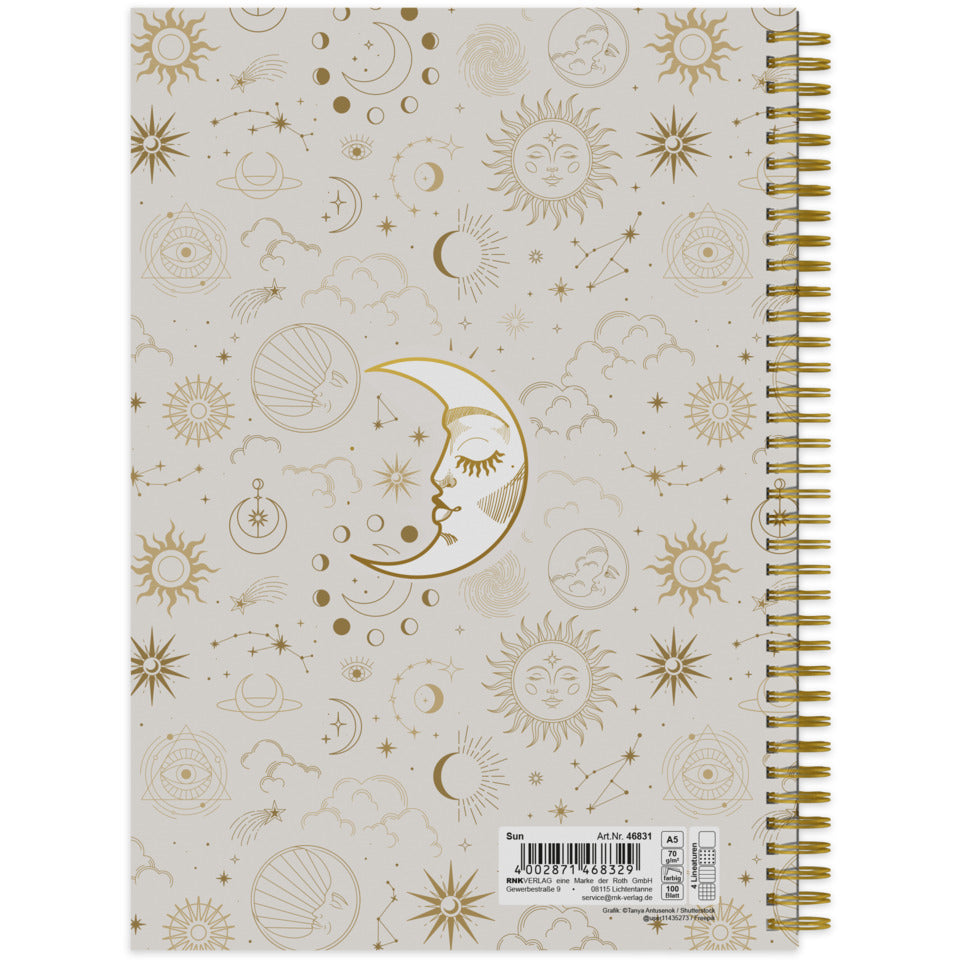Spiral-Notizbuch Sun, A4, 70g/m², 100 Blatt, 4 Lineaturen, sortiert  ~ RNK 46831 RNK 46831 mit fbg.Rändern