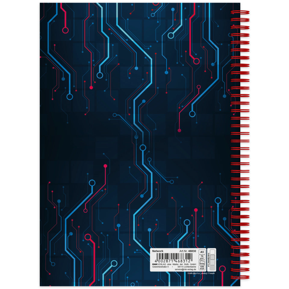 Spiral-Notizbuch Network, A4, 70g/m², 100 Blatt, 4 Lineaturen, sortiert RNK 46830 RNK 46830 mit fbg.Rändern