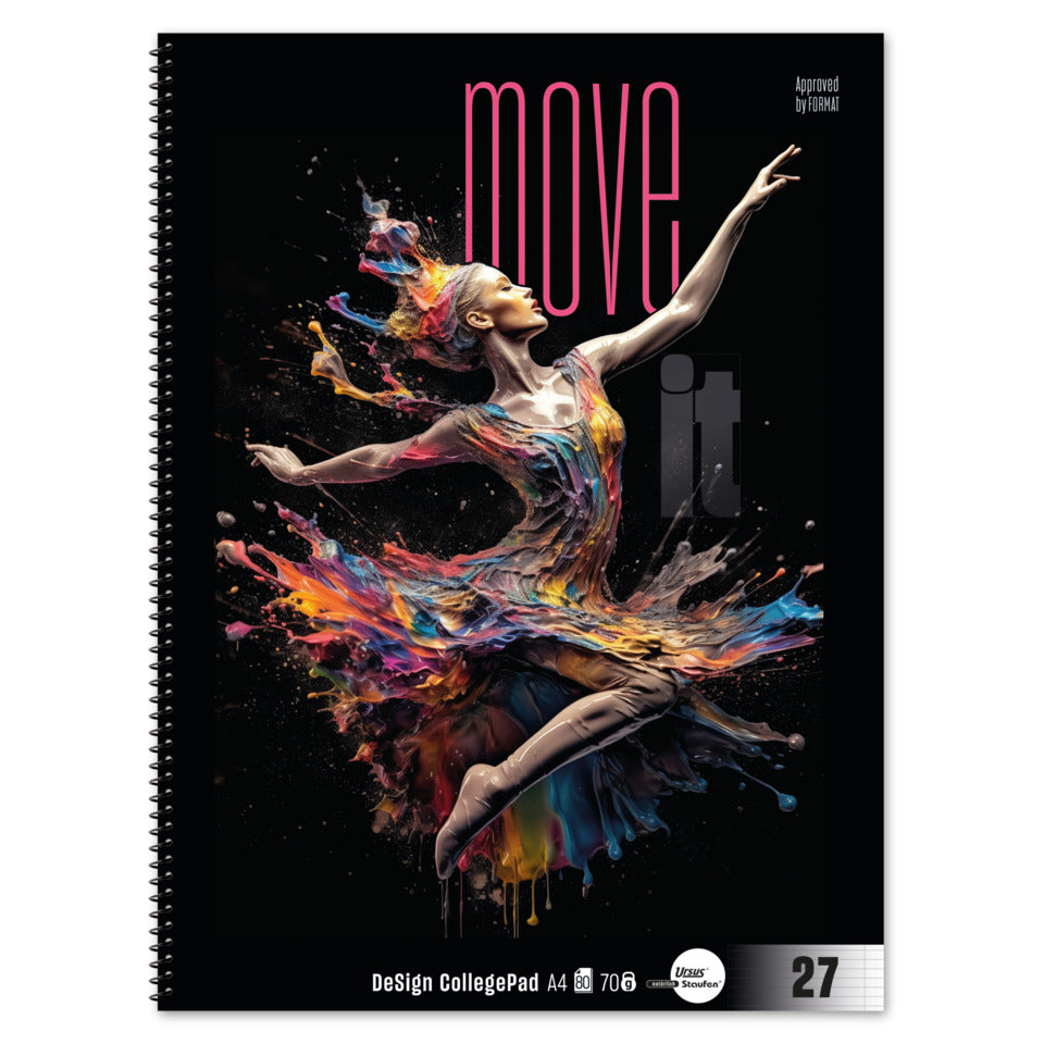 Collegeblock Move it, A4, 70g/m², 80 Blatt, Lin.27, liniert, weiß URSUS STYLE 044026027 URSUS Style 044026027 LIN27 70g Move it