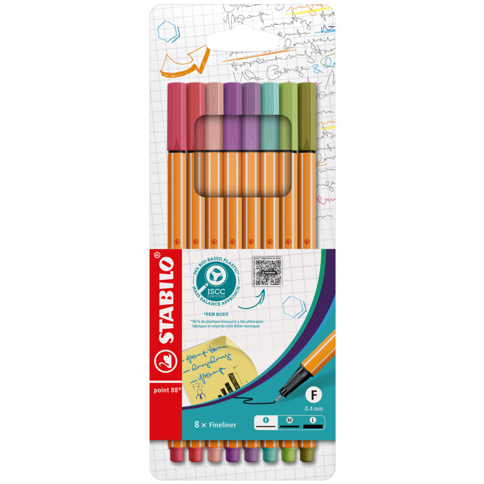 Fineliner point 88® Etui, 0,4 mm, Kartonetui mit 8 Stiften STABILO 88/8-04