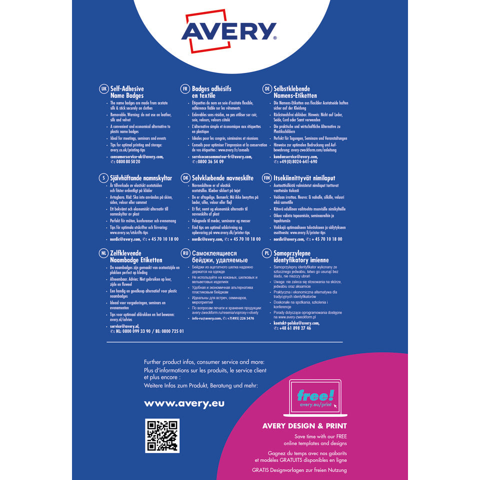 Namensetiketten, 80x50mm, 200 Stück, weiß/blau AVERY ZWECKFORM L4787-20 ZWECKFORM L4787-20  200St