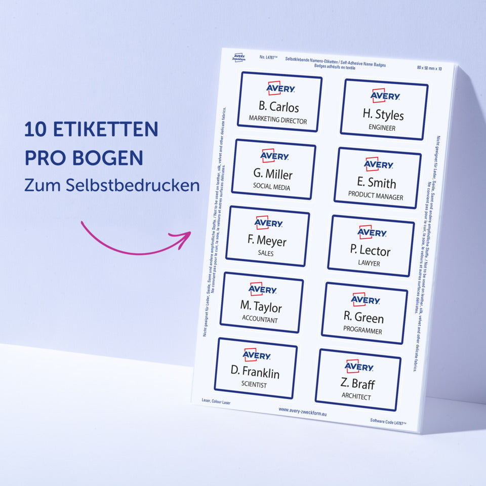 Namensetiketten, 80x50mm, 200 Stück, weiß/blau AVERY ZWECKFORM L4787-20 ZWECKFORM L4787-20  200St