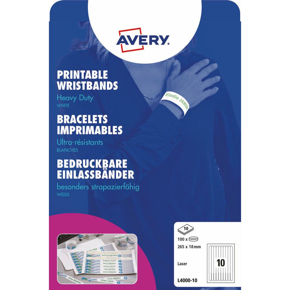 Einlassbänder, 265x18mm, 160g/m², 10 Blatt/100 Stück, weiß AVERY ZWECKFORM L4000-10