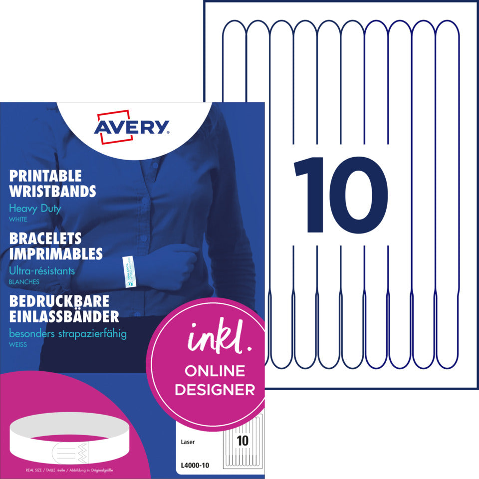 Einlassbänder, 265x18mm, 160g/m², 10 Blatt/100 Stück, weiß AVERY ZWECKFORM L4000-10