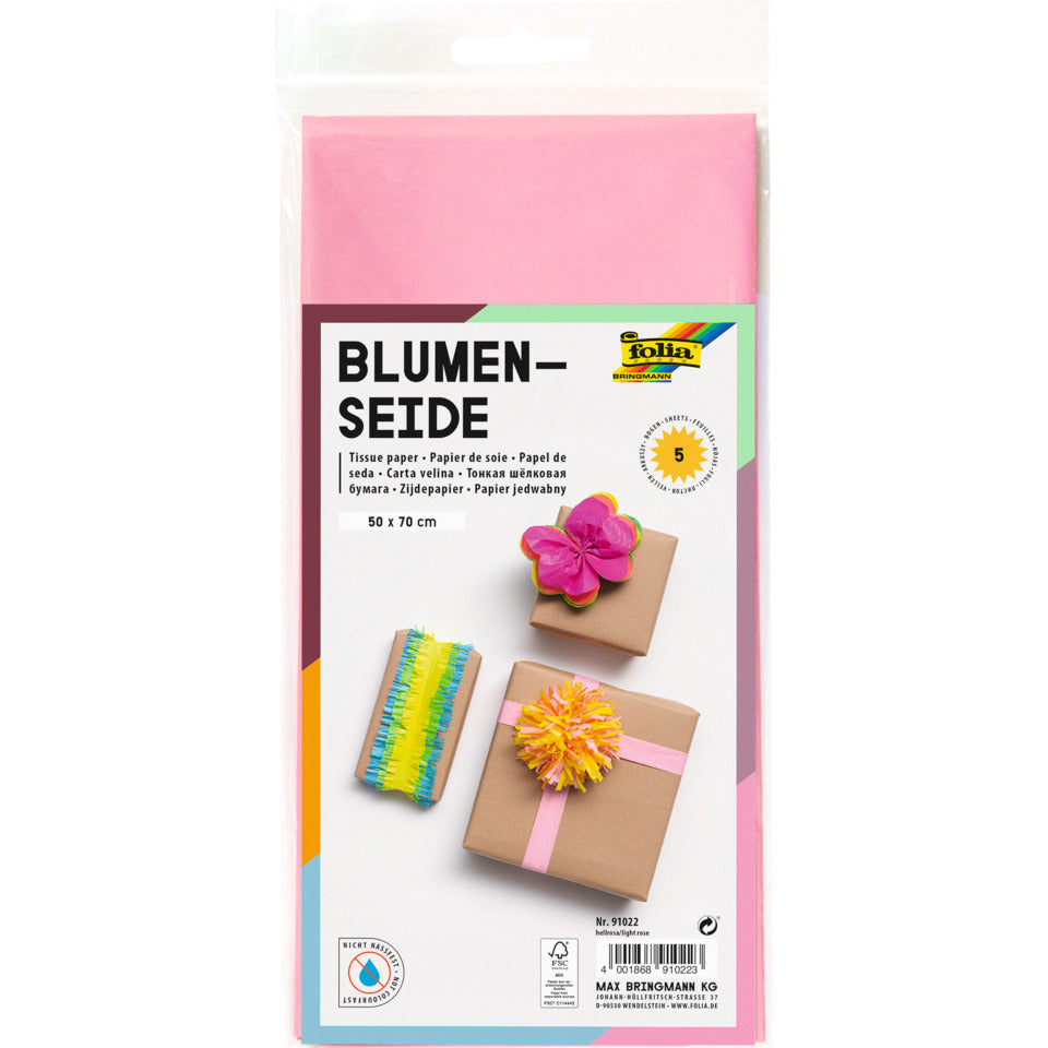 Blumenseide, 50 x 70 cm, 20g/m², 5 Bogen, hellrosa (22) FOLIA 91022 FOLIA 91022  20g  5Bg