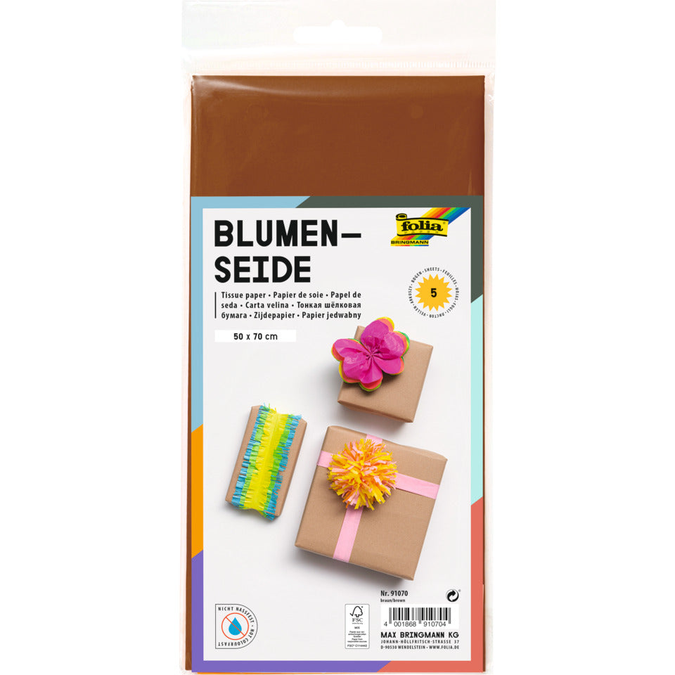 Blumenseide, 50 x 70 cm, 20g/m², 5 Bogen, braun (70) FOLIA 91070 FOLIA 91070  20g  5Bg
