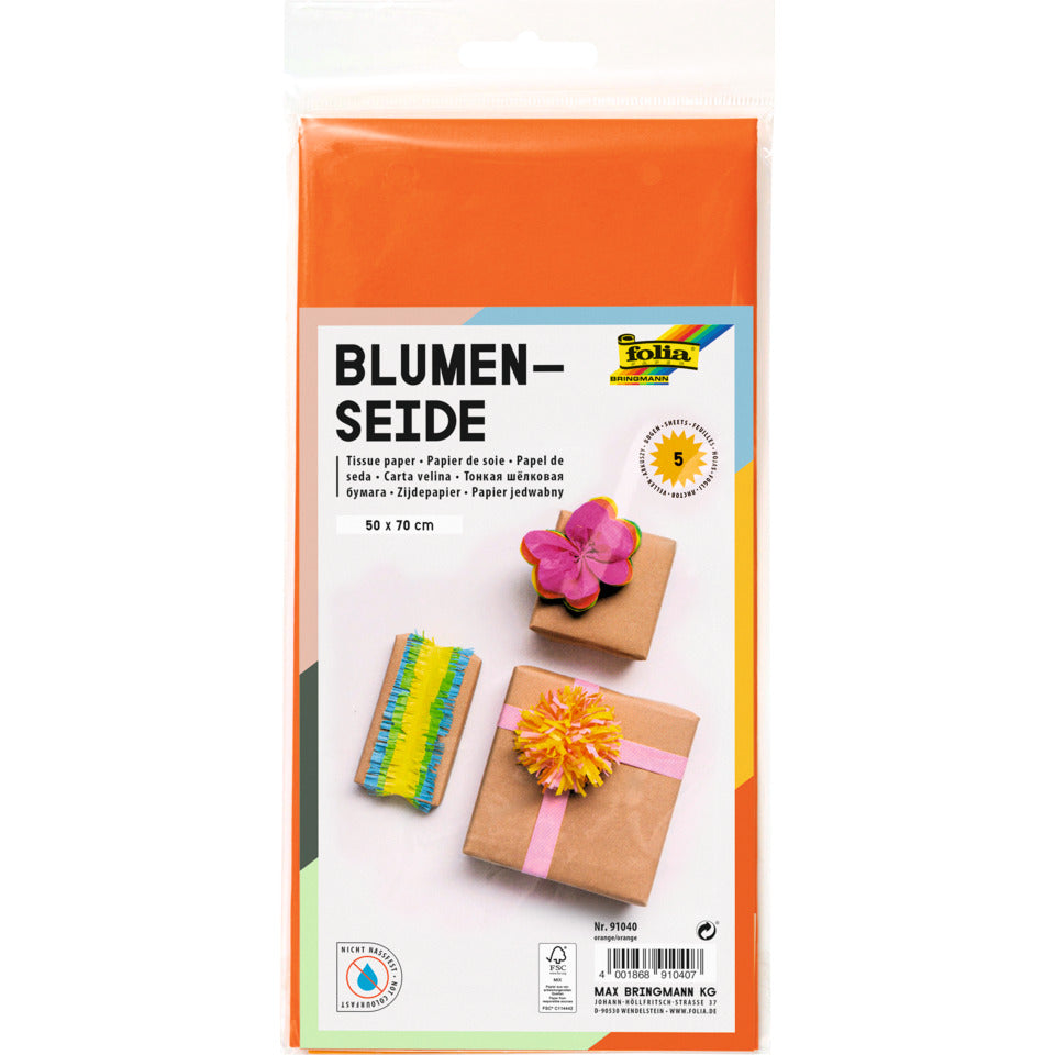 Blumenseide, 50 x 70 cm, 20g/m², 5 Bogen, orange (40) FOLIA 91040 FOLIA 91040  20g  5Bg