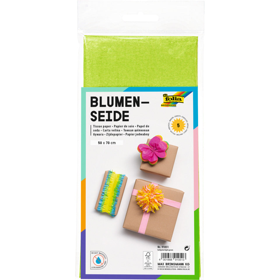 Blumenseide, 50 x 70 cm, 20g/m², 5 Bogen, hellgrün (51) FOLIA 91051 FOLIA 91051  20g  5Bg