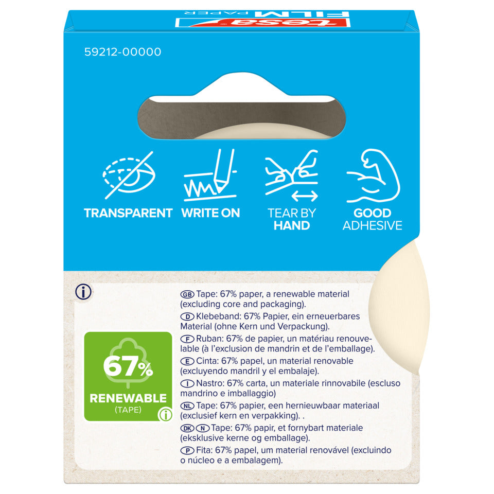 Klebeband tesafilm® Paper, Papier, 33m x 19mm, transparent TESA 59212-00000-00 TESA 59212-00000-00 19mm x33m