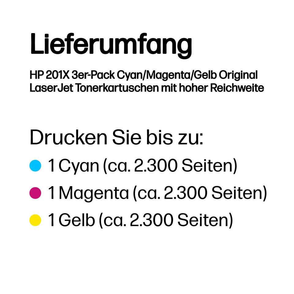 Lasertoner Value Pack Nr. 201X, 3 x 2.300 Seiten, c/m/y HP CF253XM