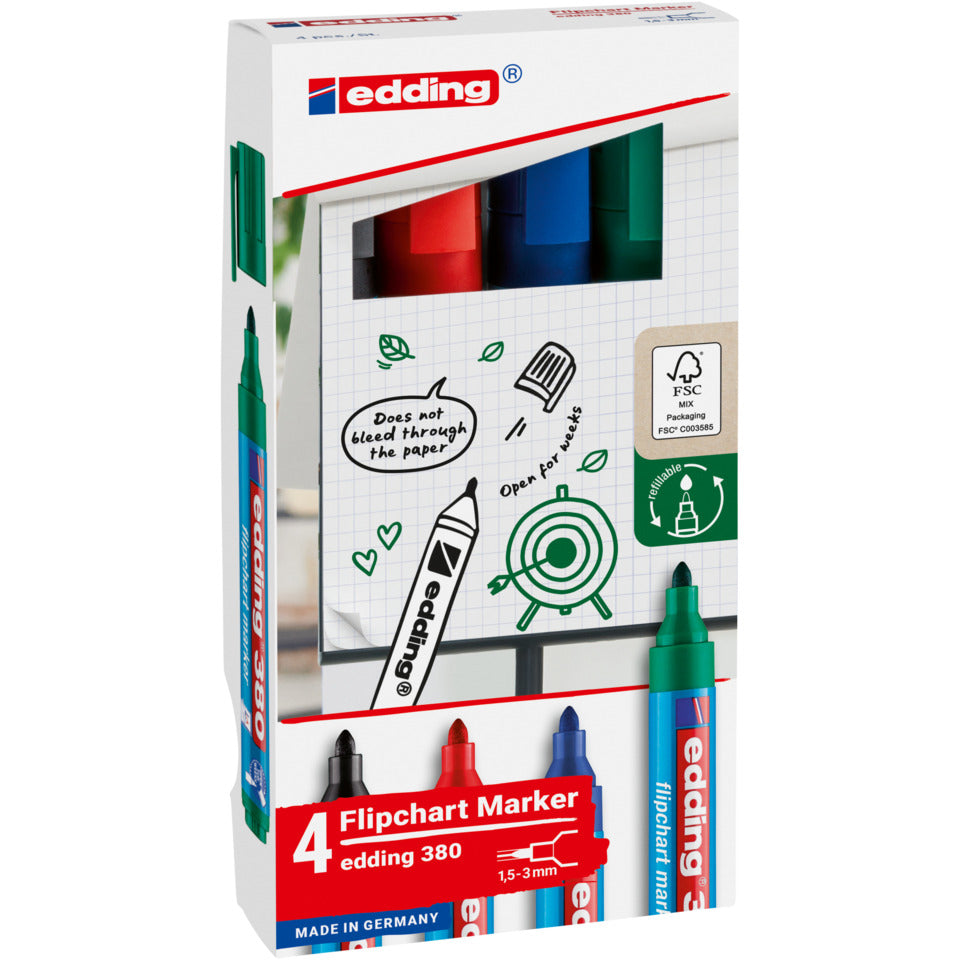 Flipchartmarker 380, 1.5-3 mm, 4 Stück sortiert EDDING 380-4-2 EDDING 380-4-2 Kartonetui