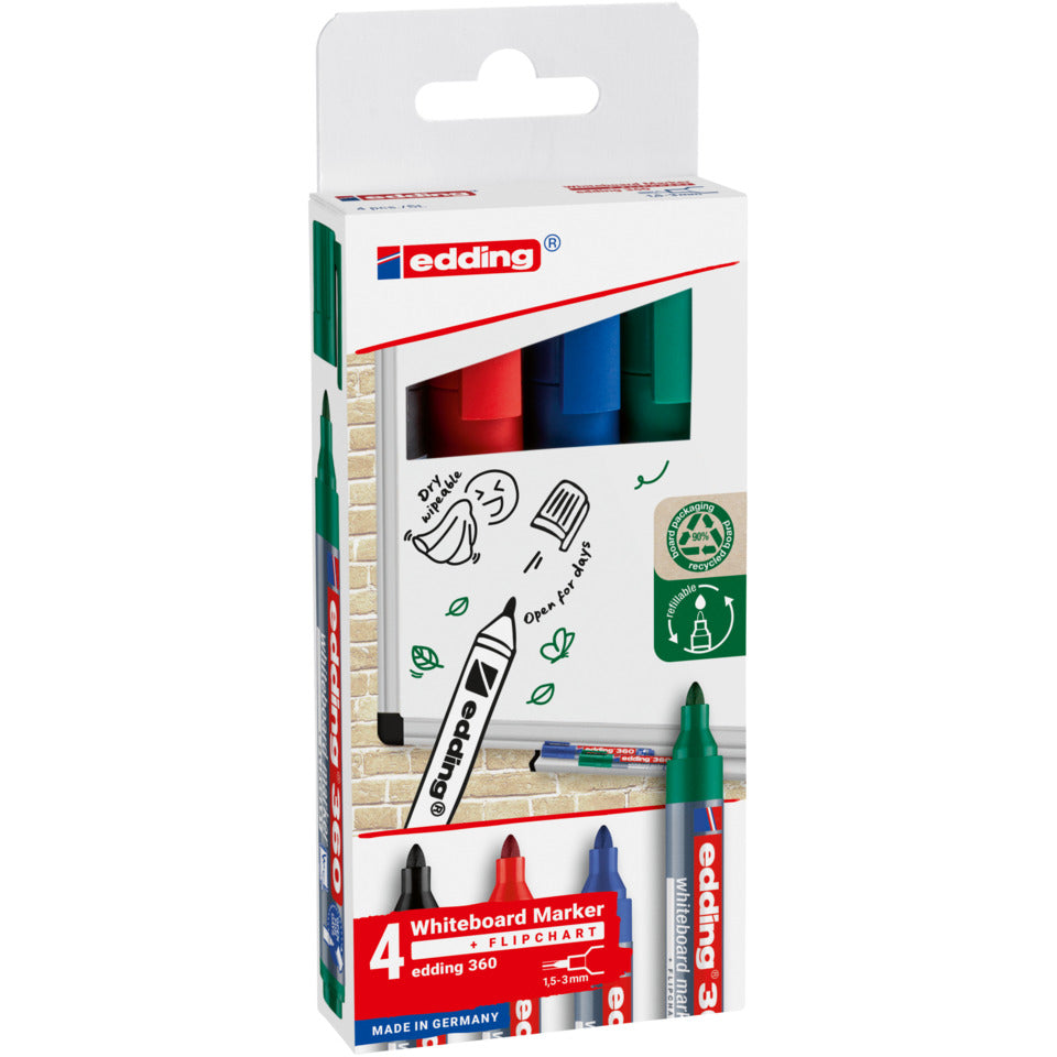 Whiteboardmarker 360, 1.5-3 mm, 4 Stück sortiert EDDING 360-4-2 EDDING 360-4-2 Kartonetui