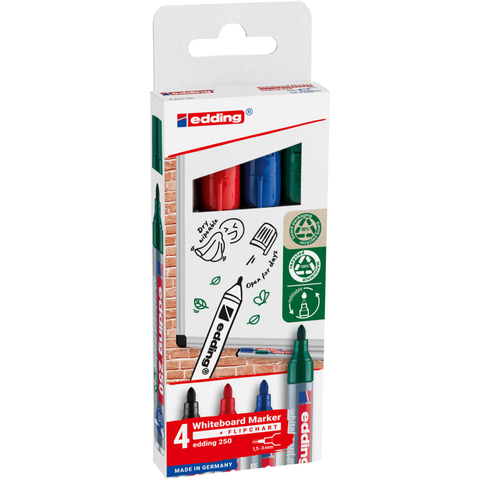 Whiteboardmarker 250, 1.5-3 mm, 4 Stück sortiert EDDING 250-4-2 EDDING 250-4-2 Kartonetui