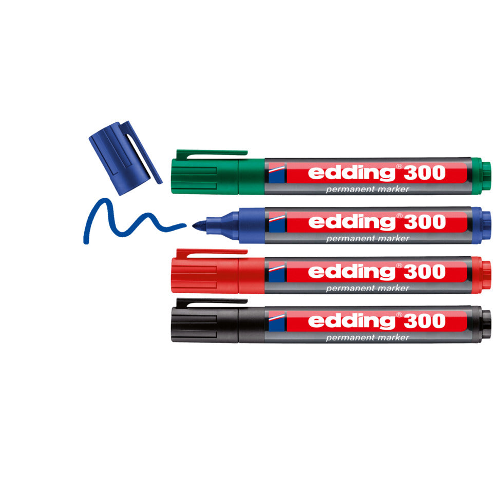 Permanentmarker 300, Rundspitze, nachfüllbar, 1,5-3mm, 4er-Set sortiert EDDING 4-300-4-2