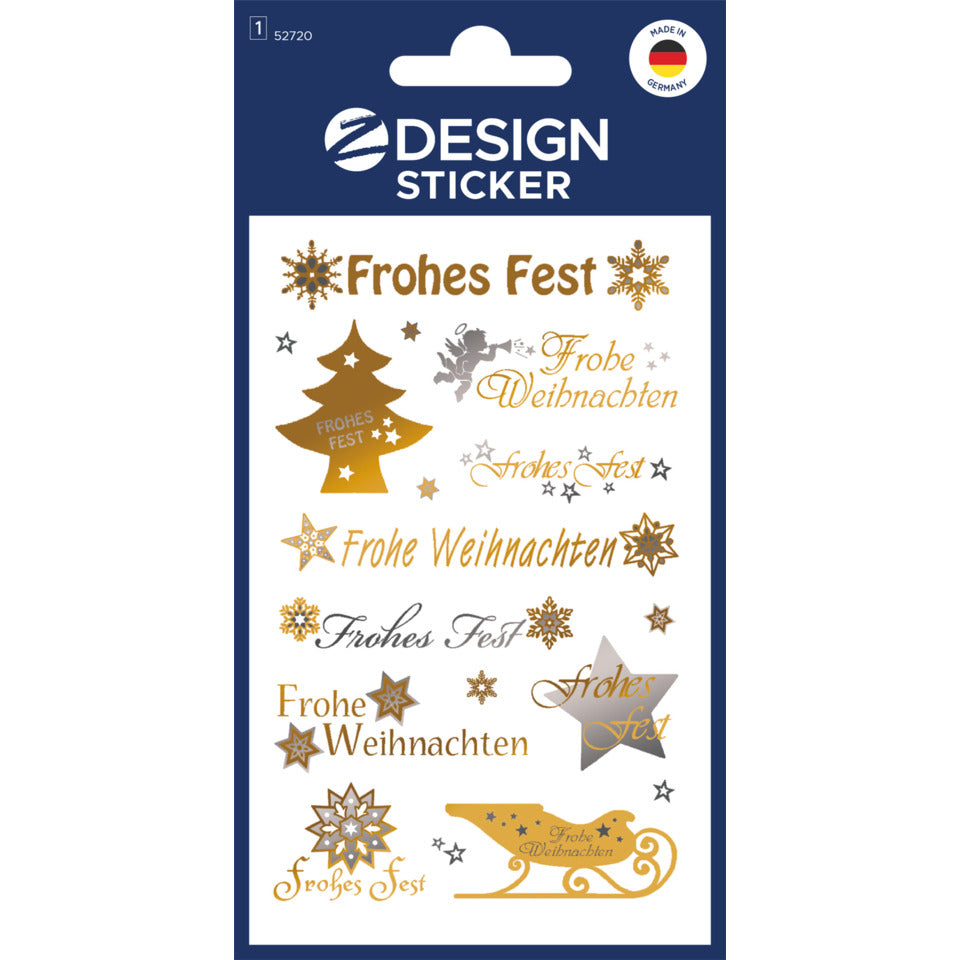 Weihnachtssticker Frohe Weihnachten, 20 Stück, gold/silber AVERY ZWECKFORM 52720 ZWECKFORM 52720 Schrift transp