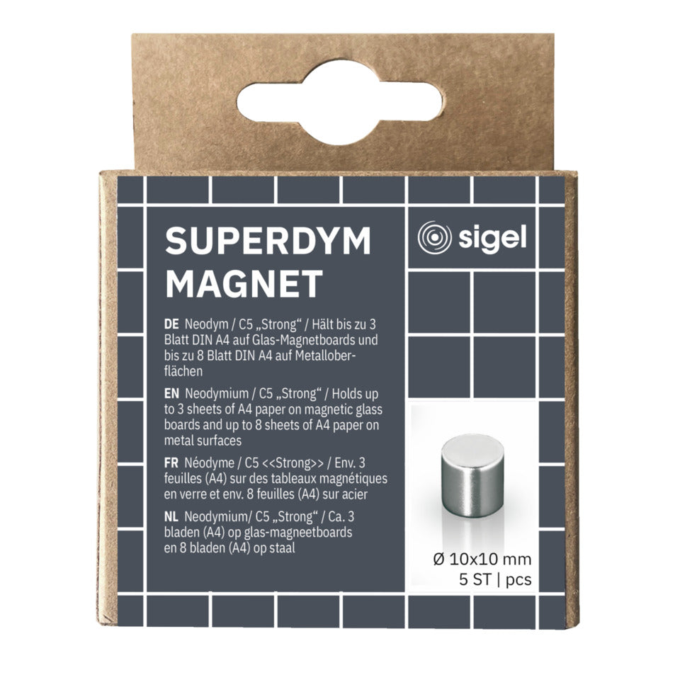 Magnet Neodym Zylinder C5, Ø10x10mm, 5 Stück, silber SIGEL BA700 SIGEL BA700 SuperDym C5 Ø10 mm
