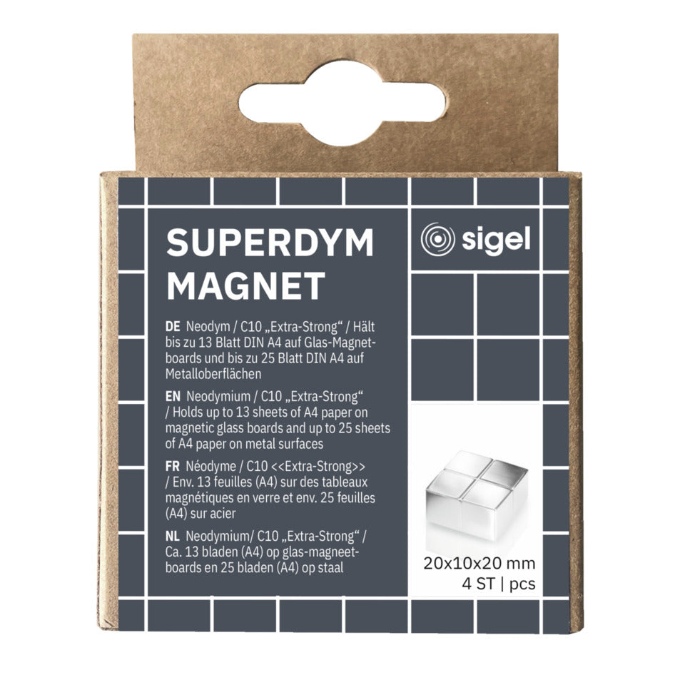 Magnet Neodym Cube C10, 20x10mm, 4 Stück, silber SIGEL BA705 SIGEL BA705 SuperDym C10 20x10mm