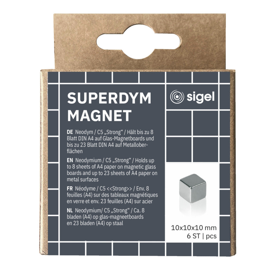 Magnet Neodym Cube C5, 10x10mm, 6 Stück, silber SIGEL BA192 SIGEL BA192 Super Dym C5 10x10mm