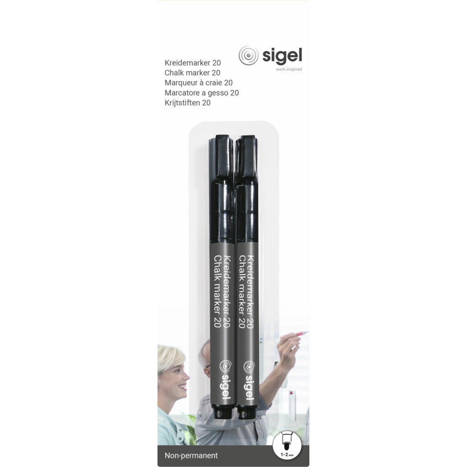 Kreidemarker 20, 1-2mm, Rundspitze, 2 Stück, schwarz SIGEL BA177 SIGEL BA177 Rundspitze 20