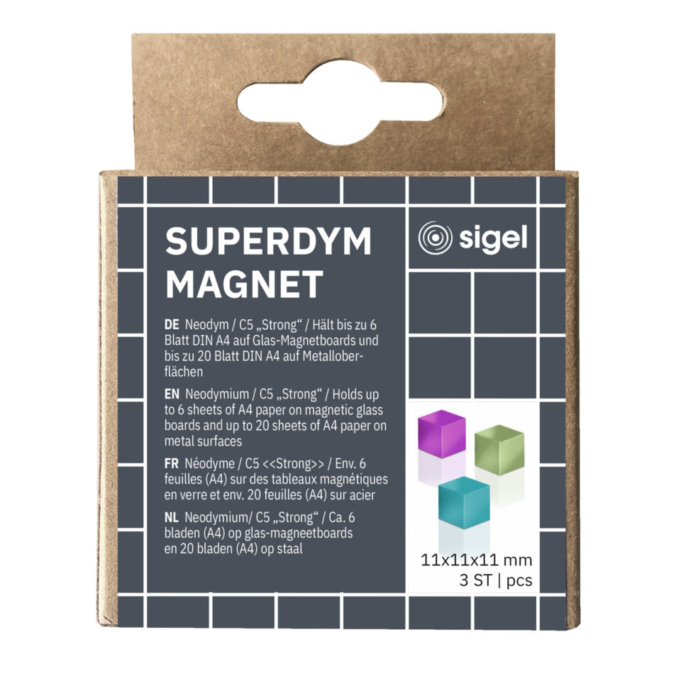 Magnet Neodym Cube C5, 11x11mm, 3 Stück, sortiert SIGEL BA727 SIGEL BA727 SuperDym C5 11x11mm