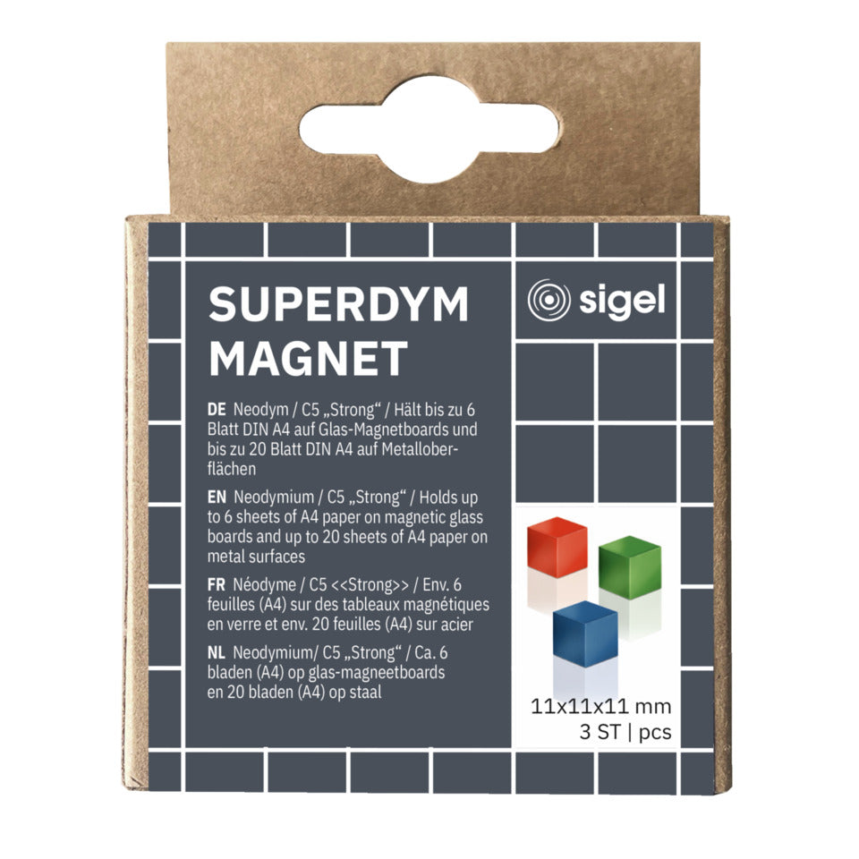 Magnet Neodym Cube C5, 11x11mm, 3 Stück, sortiert SIGEL BA725 SIGEL BA725 SuperDym C5 11x11 mm