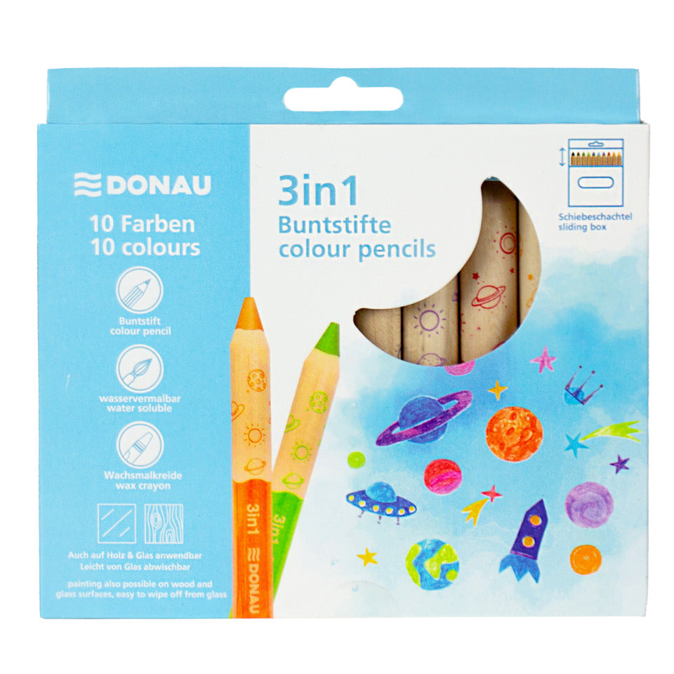 Farbstiftetui 3in1, 10 Stück, sortiert DONAU 3810005-99