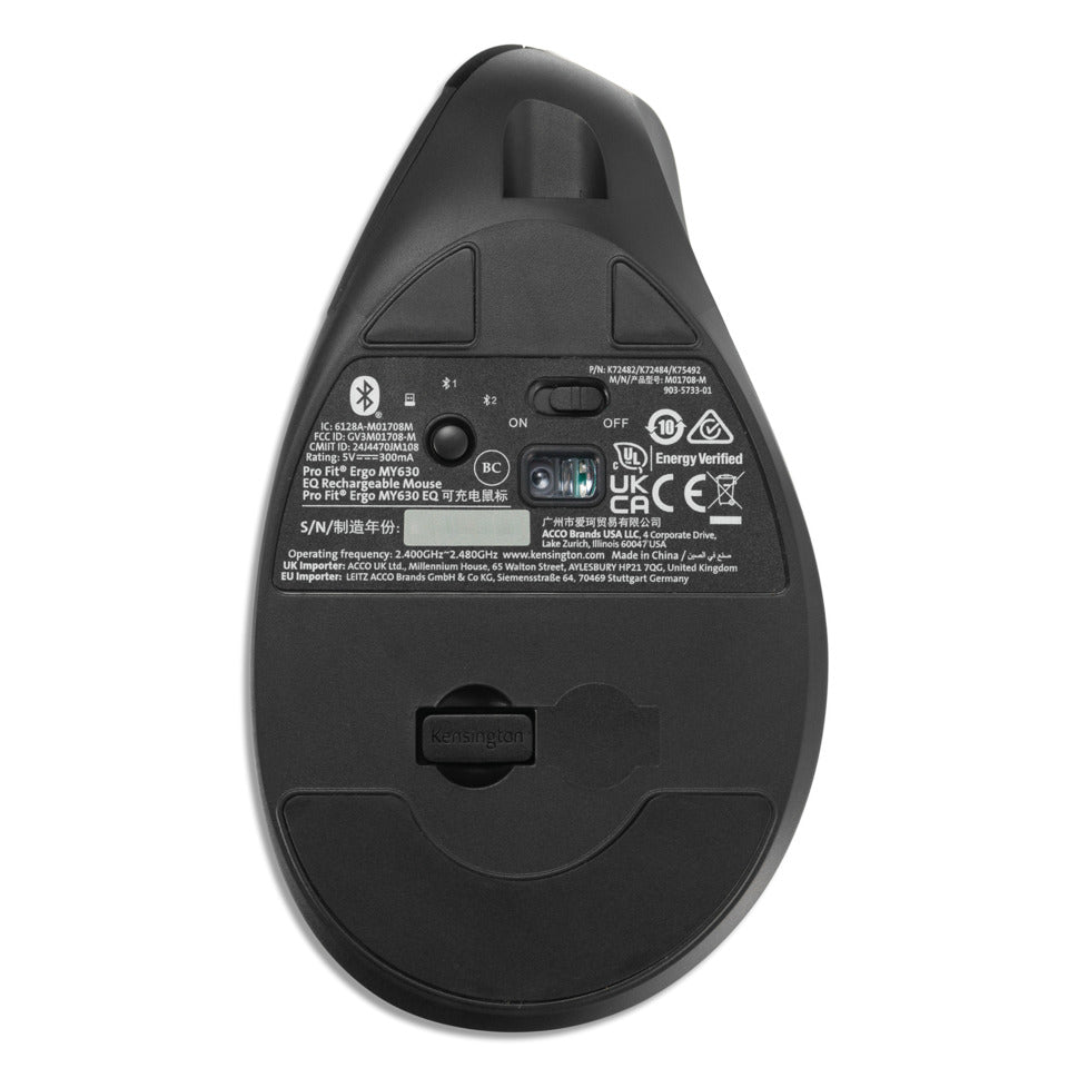 Kabellose Maus Vertikal Pro Fit® Ergo MY630 EQ wiederaufladbar, schwarz KENSINGTON K72482WW KENSINGTON K72482WW / MY630EQ