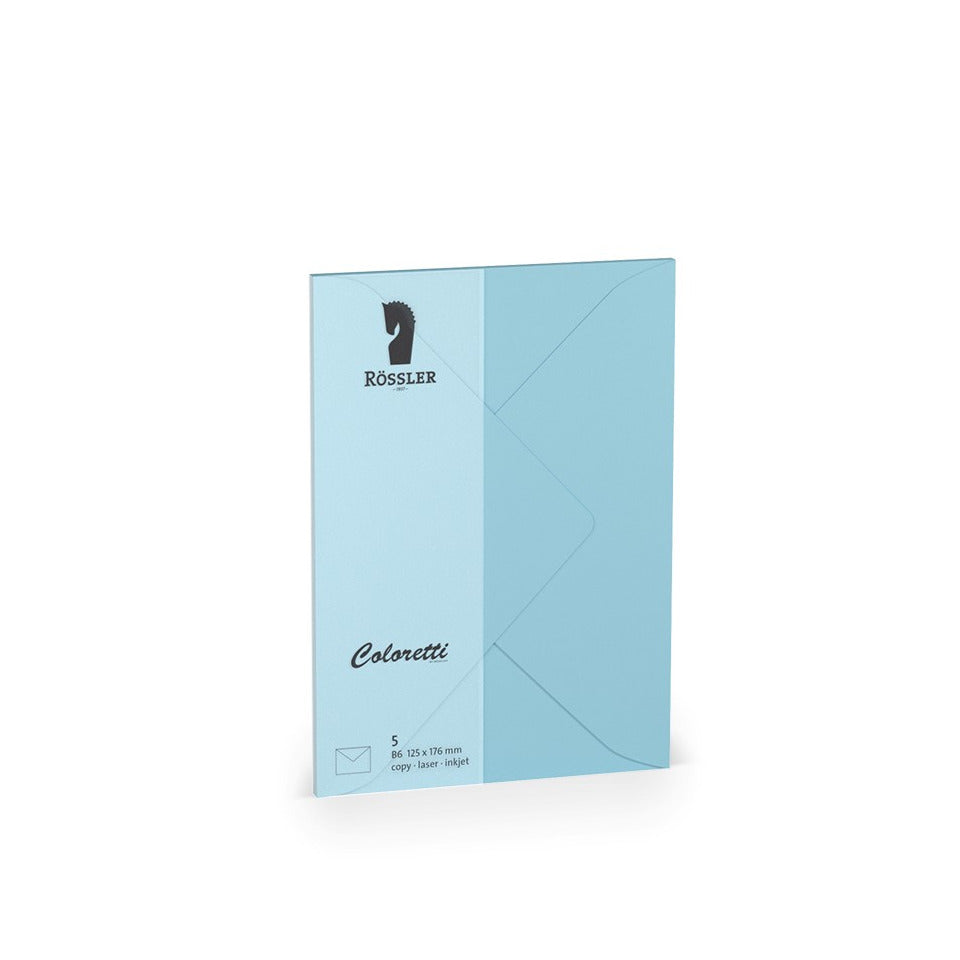 Briefumschlag Coloretti, B6, 80g/m², nassklebend, 5 Stück, himmelblau RÖSSLER 220720517 COLORETTI 220720517