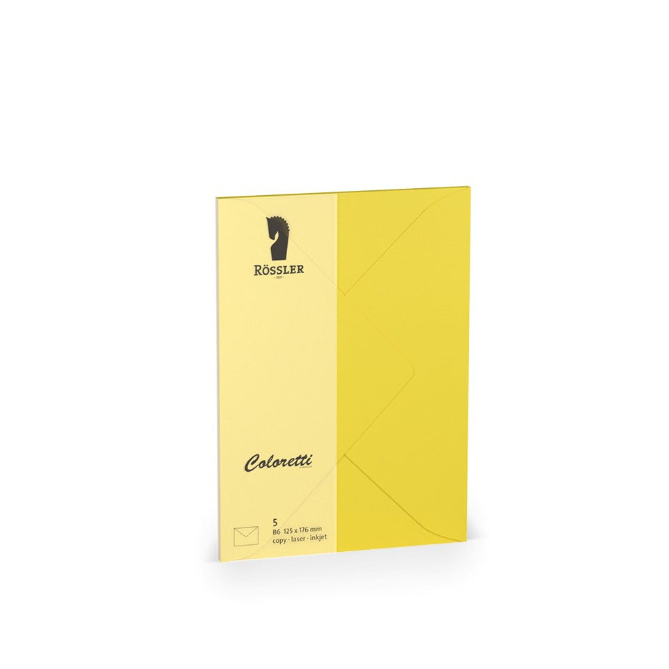 Briefumschlag Coloretti, B6, 80g/m², nassklebend, 5 Stück, goldgelb RÖSSLER 220720543 COLORETTI 220720543