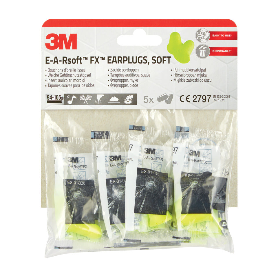 Gehörschutzstöpsel, E-A-Rsoft™ FX™, weich, 94-105 dB, 5 Stück, gelb 3M EARFX-5 3M EARFX-5 E-A-Rsoft FX
