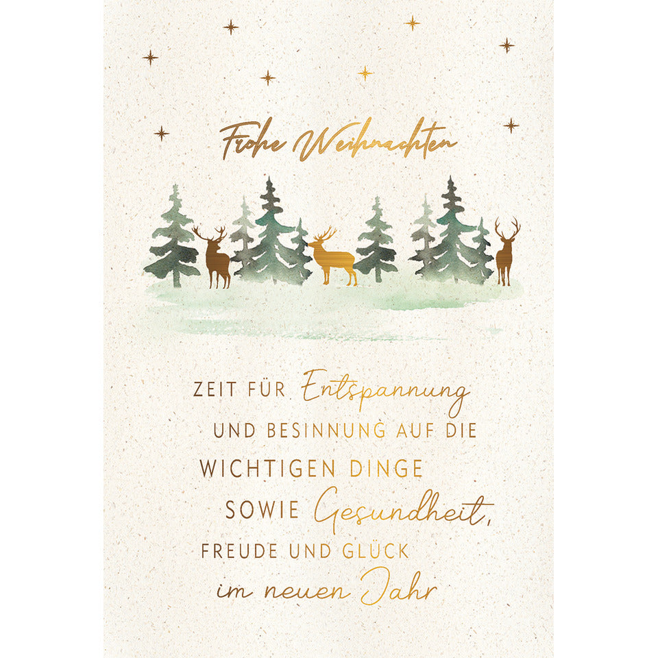 Weihnachtsbillett geprägt Frohe Weihnachten mit Wald und Rehen   Doppeltext  22-1559 22-1559 unverpackt  Bild