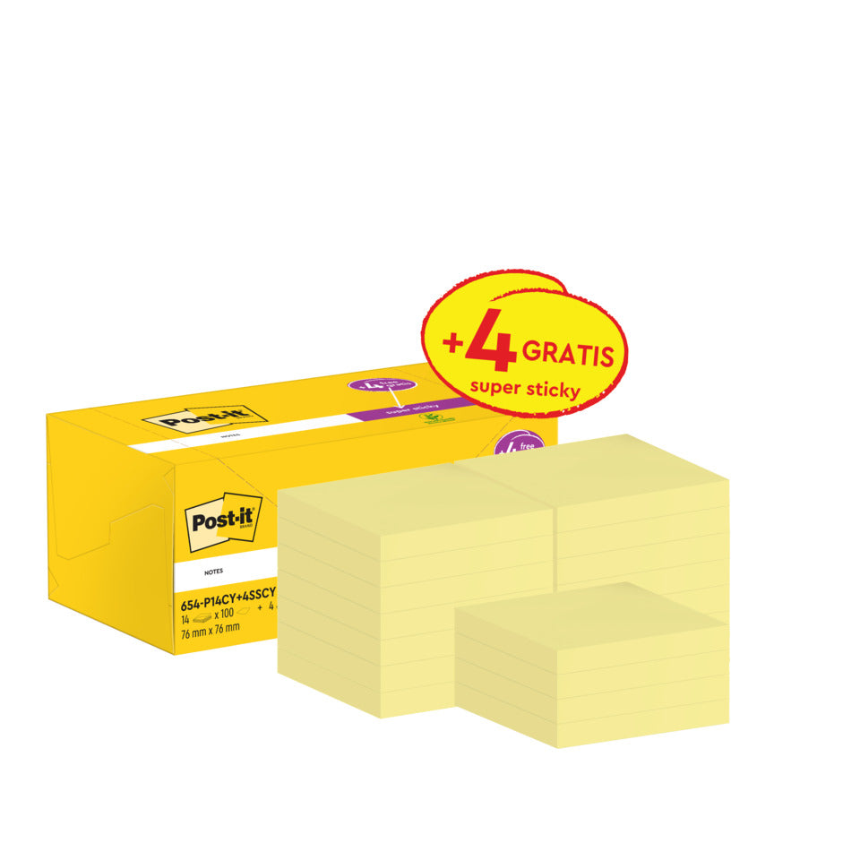 Haftnotizblock Promotion, 76x76mm, 100 Blatt, gelb, 14 Blöcke + 4St S.Sticky gratis POST-IT 654-P14CY+4SSCY POST IT 654-P14CY+4SSCY