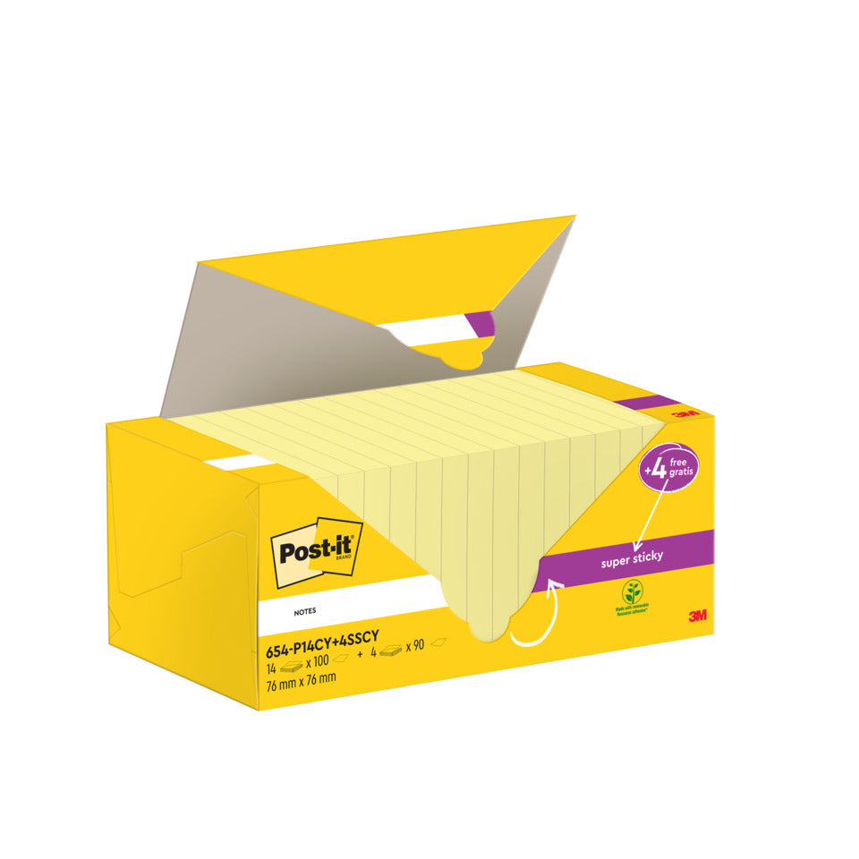 Haftnotizblock Promotion, 76x76mm, 100 Blatt, gelb, 14 Blöcke + 4St S.Sticky gratis POST-IT 654-P14CY+4SSCY POST IT 654-P14CY+4SSCY