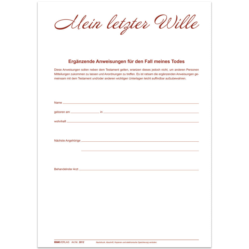 Mappe Mein letzter Wille, 225 x 310mm RNK 28982 RNK 28982 225x310mm