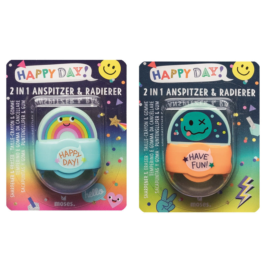 2in1 Anspitzer & Radierer Happy Day MOSES 26304