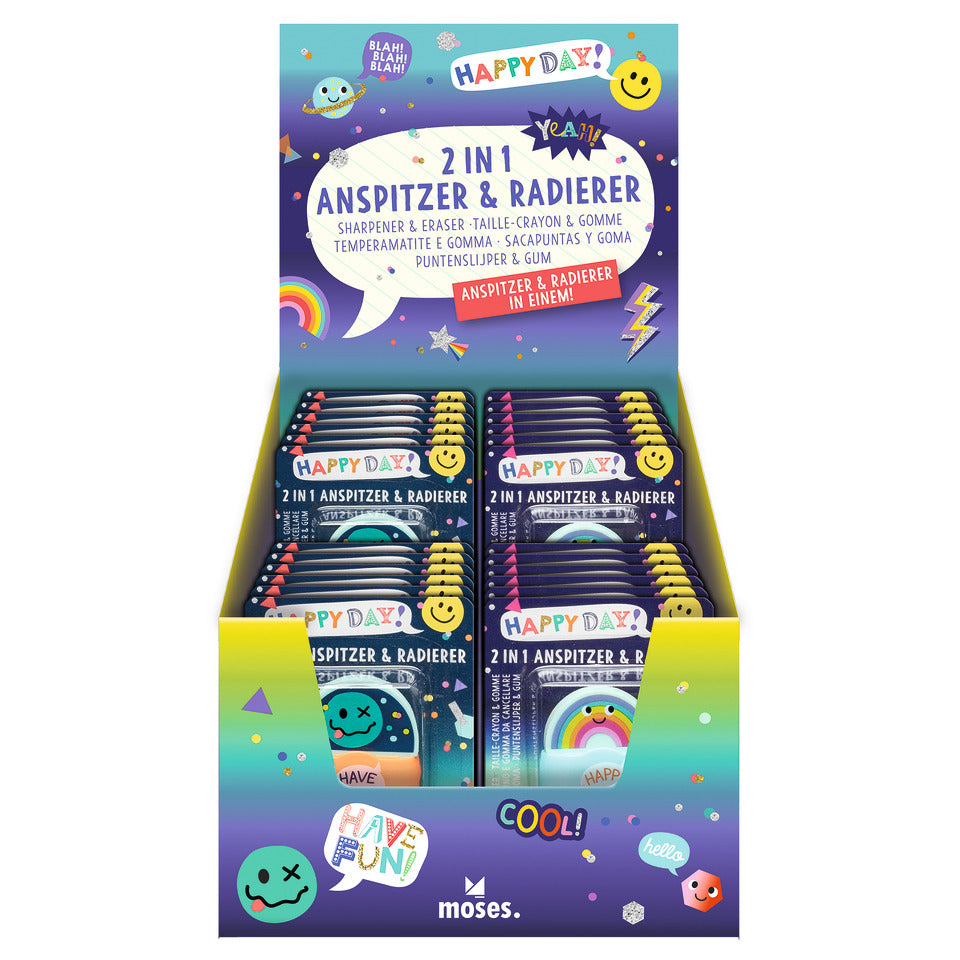 2in1 Anspitzer & Radierer Happy Day MOSES 26304