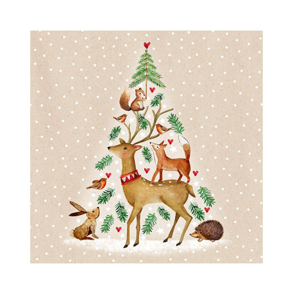 Weihnachts-Zelltuchserviette Animal Tree, 33 x 33 cm, 3-lagig ATELIER 1111-25515 ATELIER 1111-25515  3lag