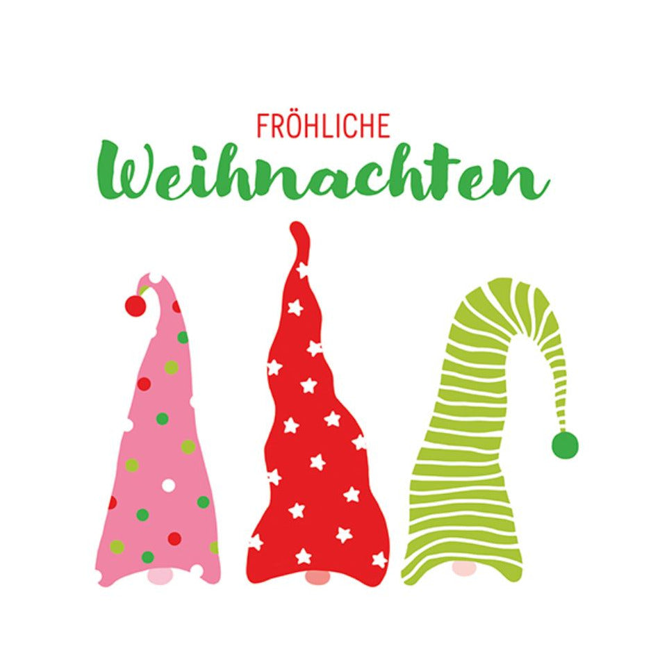 Weihnachts-Zelltuchserviette Wichtelmützen, 33 x 33 cm, 3-lagig ATELIER 1111-25502 ATELIER 1111-25502  3lag