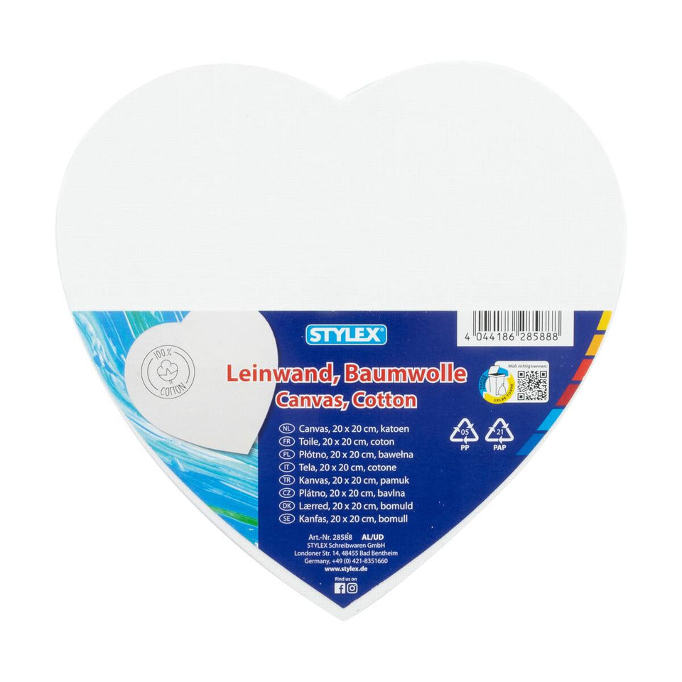 Leinwand Herz, 20 x 20 cm, weiß STYLEX 28588