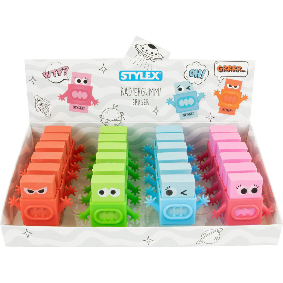 Radiergummi Monster, 4 Stück, sortiert STYLEX 34104 STYLEX 34104 4 Motive  i.Display