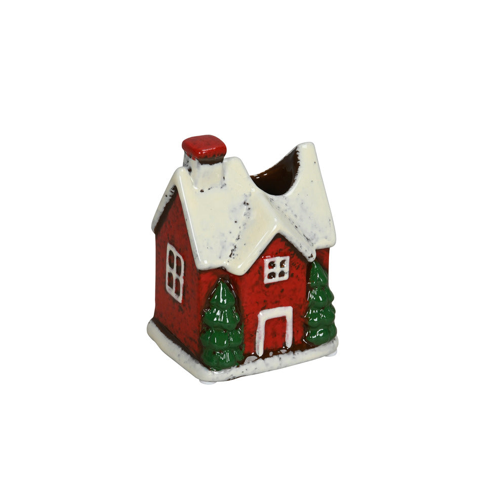 Weihnachts-Kerzenhalter Haus, 8 x 6 x 10 cm, rot/weiß  672028000449 672028000449 Steinzeug 8x6x10cm
